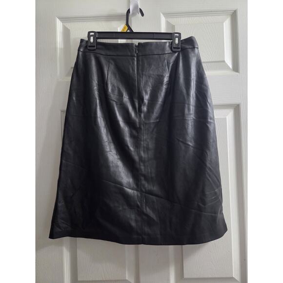 A New Day Women's Faux Leather Black Midi A Line Skirt NWT Size 10 Front Split - Picture 7 of 8